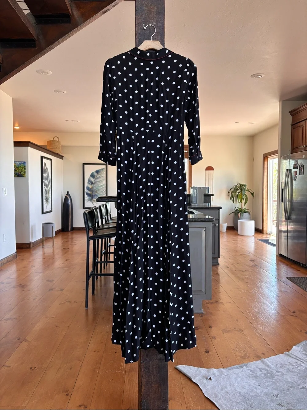 ZARA Woman Premium Collection Polka Dot Maxi Dress Black White Red Trim Size S - Picture 12 of 13